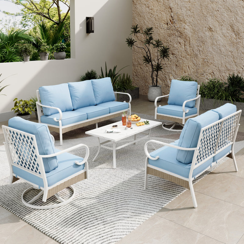 7-Seater Patio Metal All-White Sofa Set with Loveseat for Sale