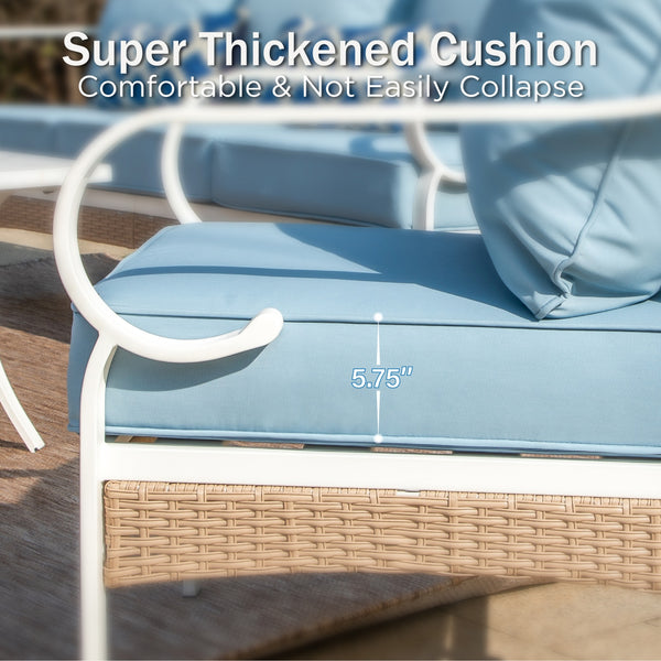 7-Seater Patio Metal All-White Sofa Set with Rattan Edge for Sale