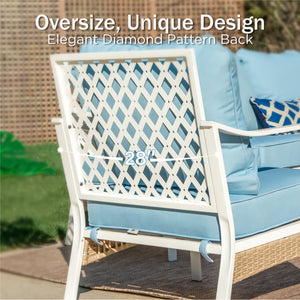 7-Seater Patio Metal All-White Sofa Set with Rattan Edge for Sale