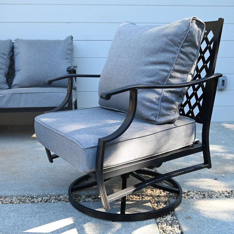 7-Seater Patio Metal Diamond Sofa Set with  Fire Pit Table