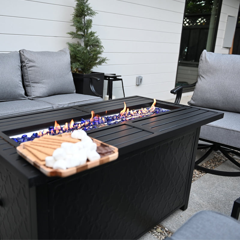 7-Seater Patio Metal Diamond Sofa Set with  Fire Pit Table