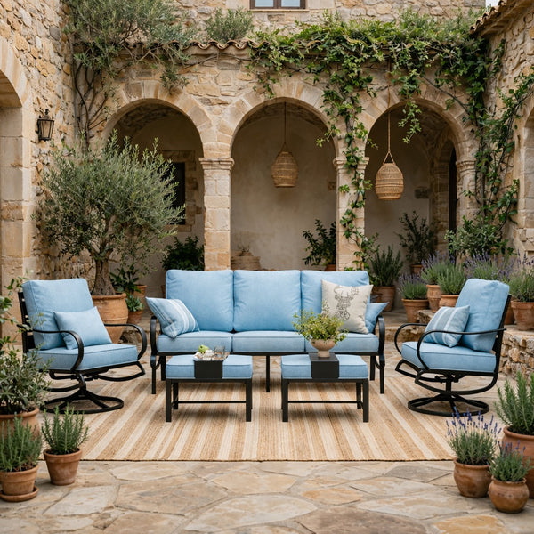 7-Seater Patio Metal Wave Sofa with Ottomans