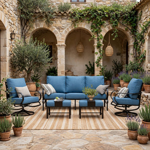 7-Seater Patio Metal Wave Sofa with Ottomans