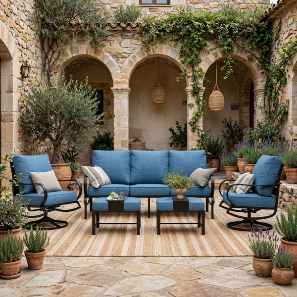 7-Seater Patio Metal Wave Sofa with Ottomans