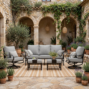 7-Seater Patio Metal Wave Sofa with Ottomans