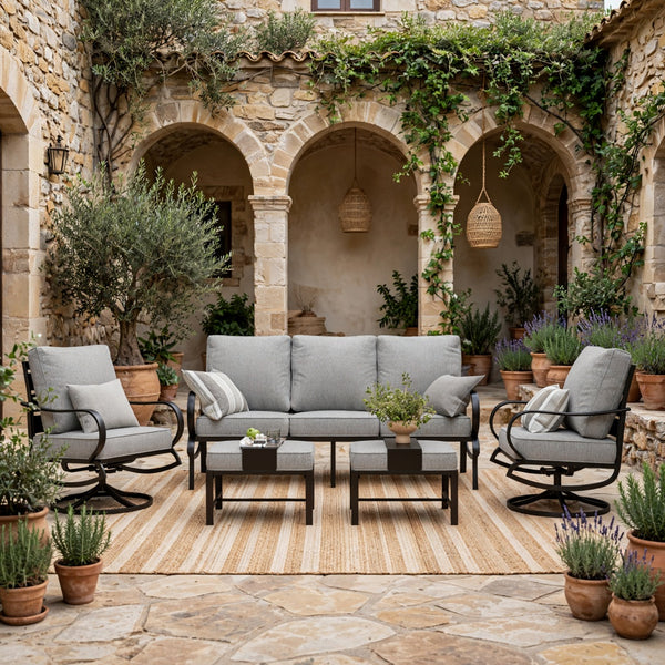 7-Seater Patio Metal Wave Sofa with Ottomans