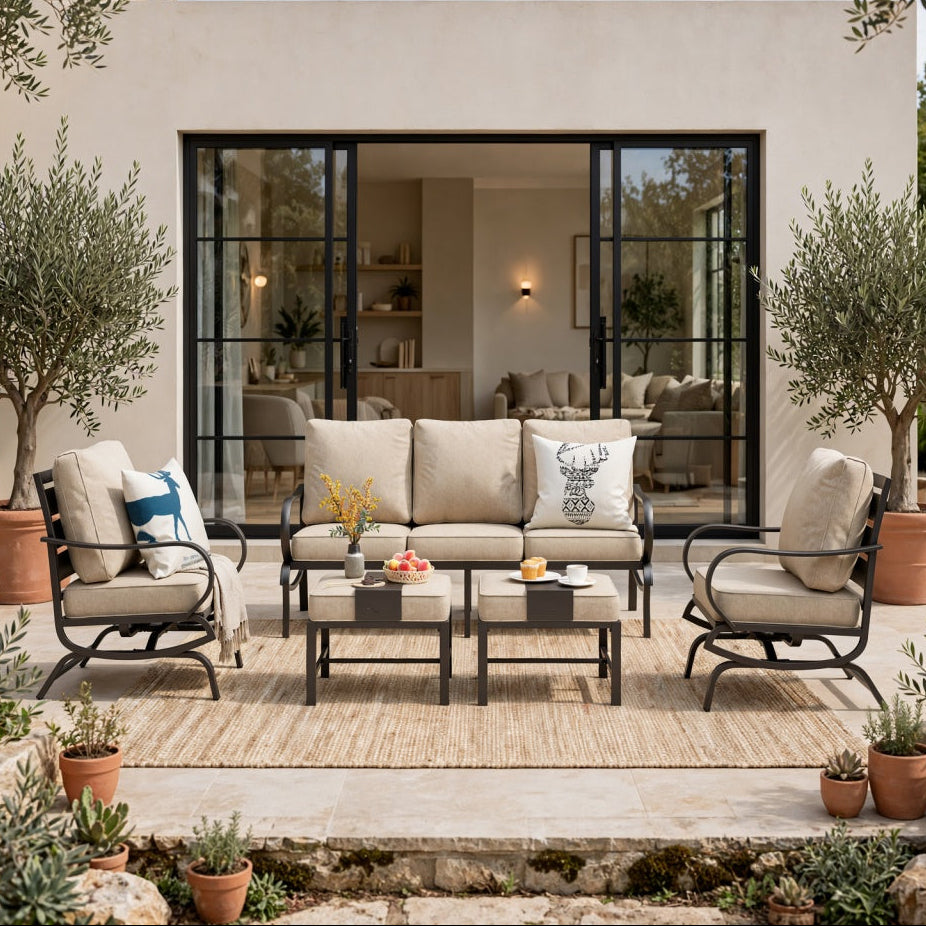 7-Seater Patio Metal Wave Sofa with Ottomans