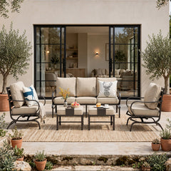 7-Seater Patio Metal Wave Sofa with Ottomans