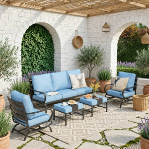 7-Seater Patio Metal Wave Sofa with Ottomans