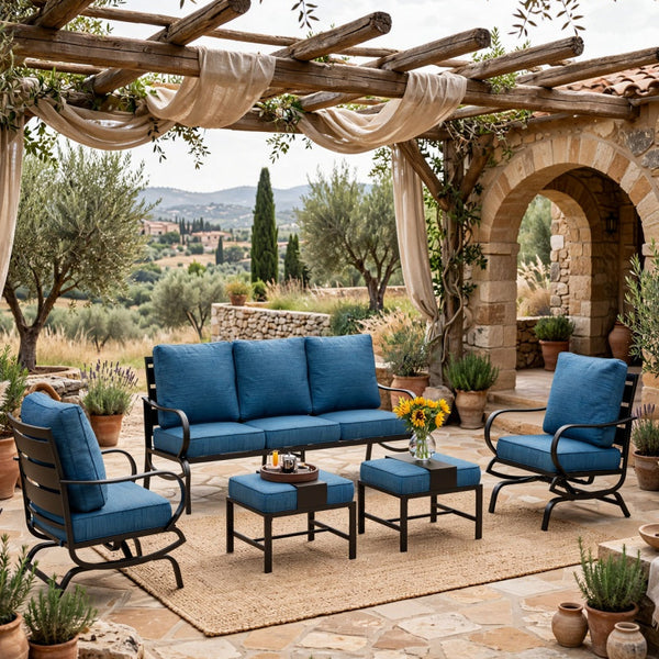 7-Seater Patio Metal Wave Sofa with Ottomans