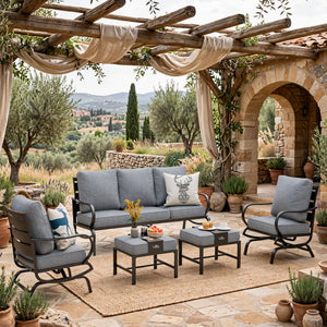 7-Seater Patio Metal Wave Sofa with Ottomans