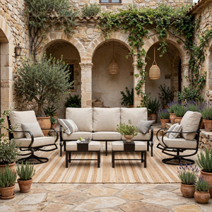 7-Seater Patio Metal Wave Sofa with Ottomans