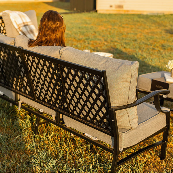 7-Seater Patio Metal Diamond Sofa with Ottomans
