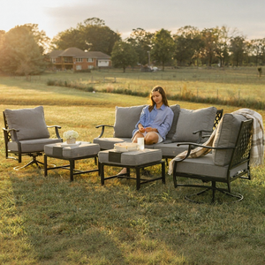 7-Seater Patio Metal Diamond Sofa with Ottomans