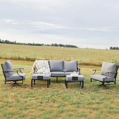 7-Seater Patio Metal Diamond Sofa with Ottomans