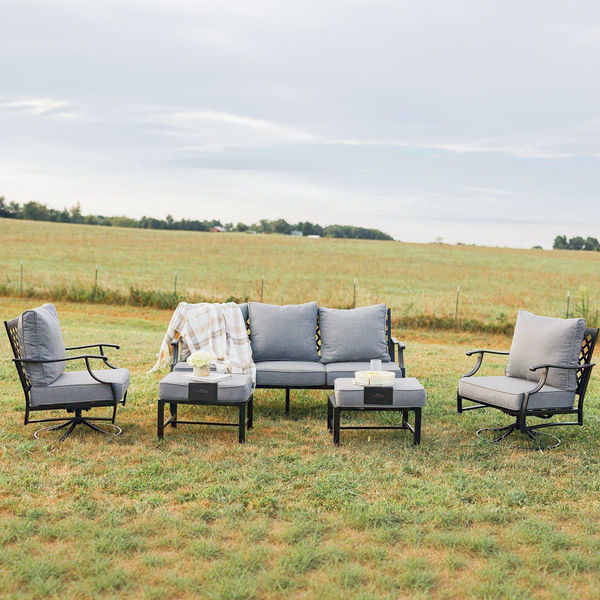 7-Seater Patio Metal Diamond Sofa with Ottomans