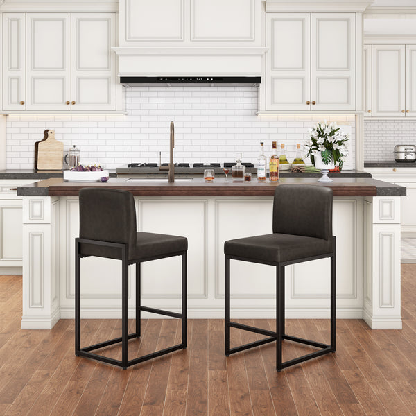 24 Inch Counter Height PU Leather Bar Stool with Backrest