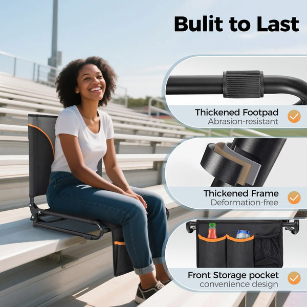 Folding Stadium Seat Chair for Bleachers with Back & Arm Rest, 2 Pieces
