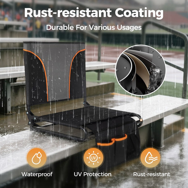 Folding Stadium Seat Chair for Bleachers with Back & Arm Rest, 2 Pieces