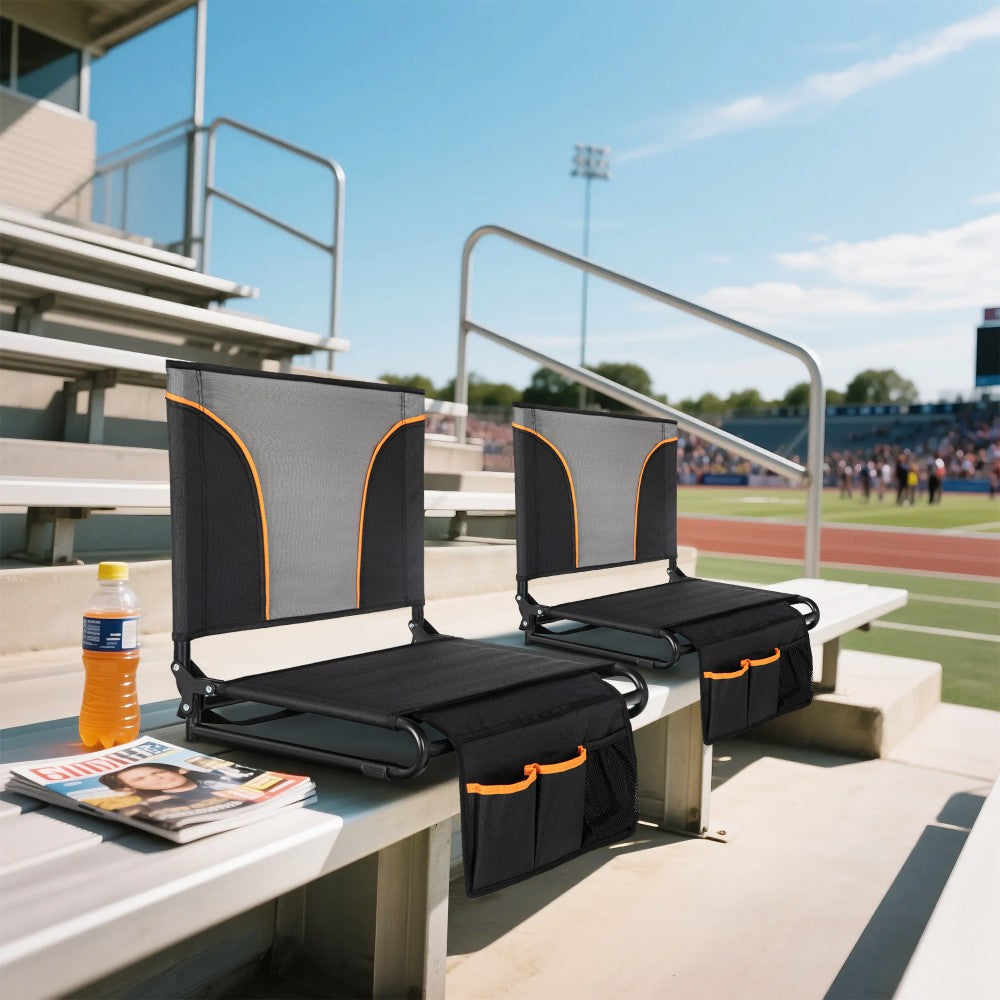 Folding Stadium Seat Chair for Bleachers with Back & Arm Rest, 2 Pieces