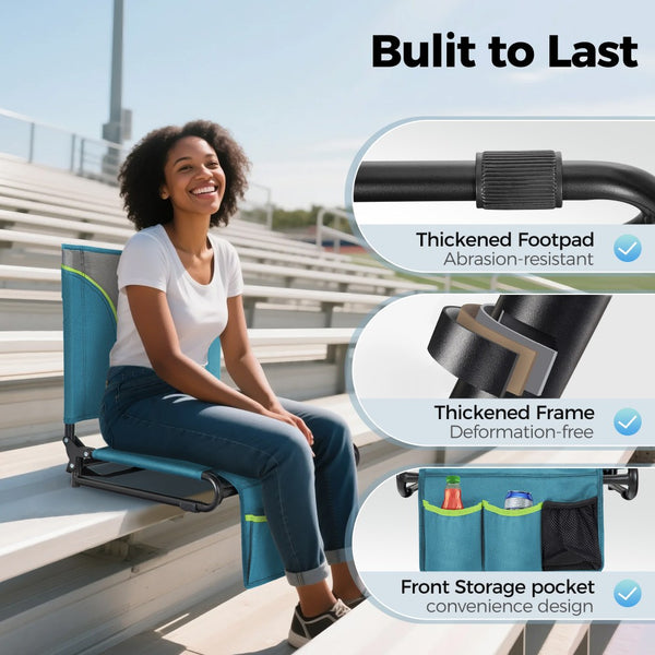 Folding Stadium Seat Chair for Bleachers with Back & Arm Rest, 2 Pieces