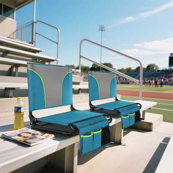 Folding Stadium Seat Chair for Bleachers with Back & Arm Rest, 2 Pieces