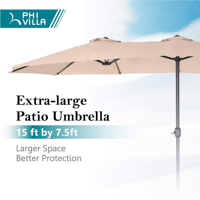 Phi Villa 15-Person Outdoor Patio Furniture Combination Set with Sofa Set, Dining Set, and Double Sided Umbrella