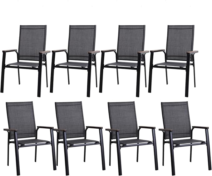 PHI VILLA Outdoor Aluminum Stackable Textilene  Sling Chairs