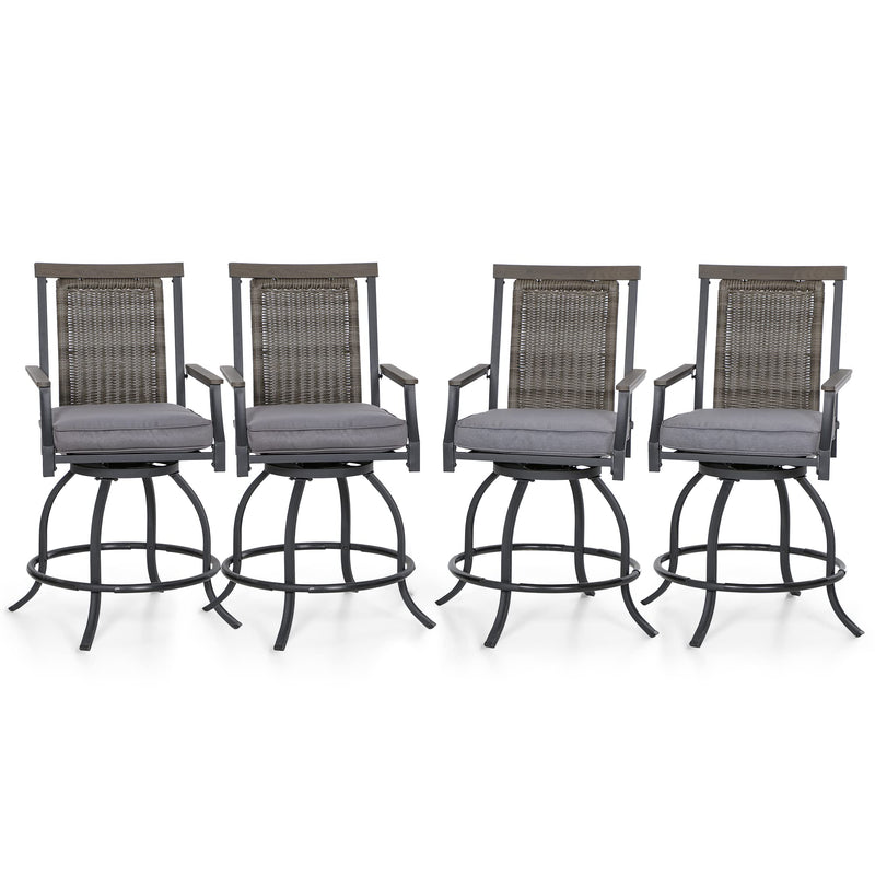 PHI VILLA Outdoor Swivel Bar Stools with Rattan Backrest