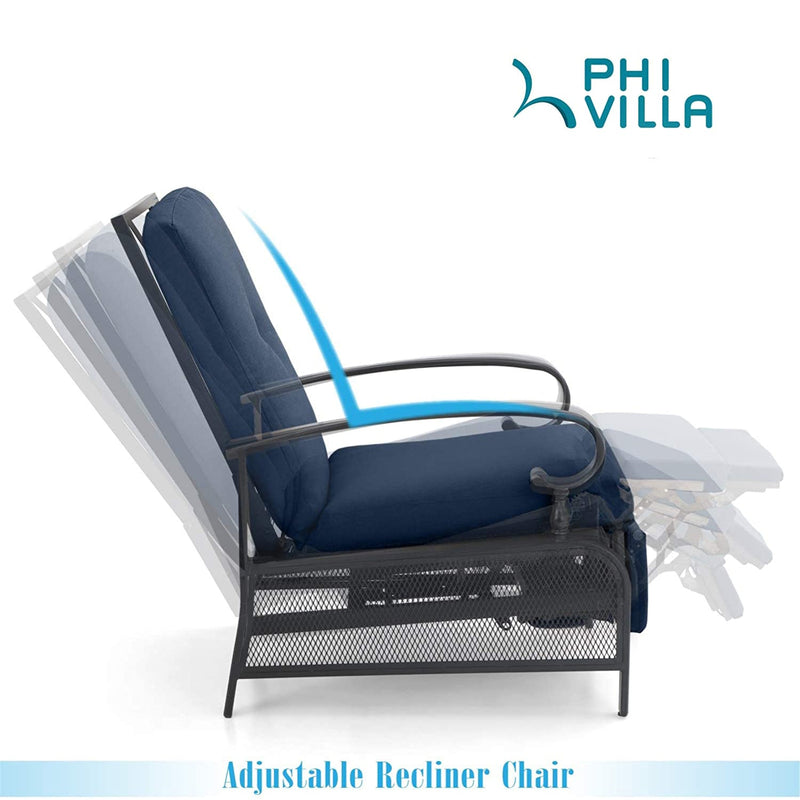 PHI VILLA Patio Lounge Chair Adjustable Metal Relaxing Recliner