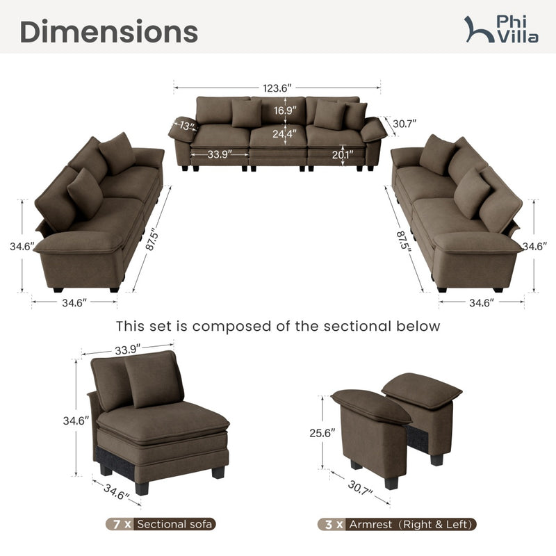 Phi Villa Living Room Chenille Cloud-like Couch Sofa Large Set
