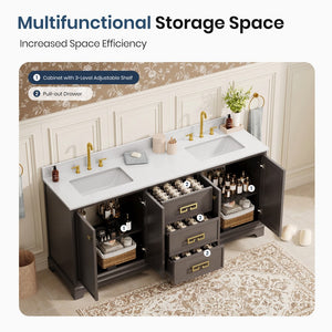 Modern Fully Assembled Double Sink Bathroom Vanity with Marble Top