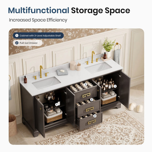 Modern Fully Assembled Double Sink Bathroom Vanity with Marble Top