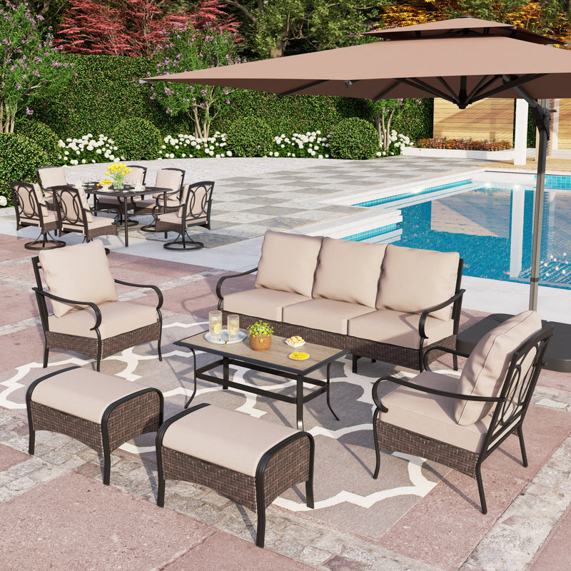 Phi Villa 13-Person Outdoor Patio Furniture Combination Set With Sofa Set, Dining Set, and Umbrella