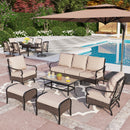 Phi Villa 13-Person Outdoor Patio Furniture Combination Set With Rattan Sofa Set, Dining Set, and Square Umbrella