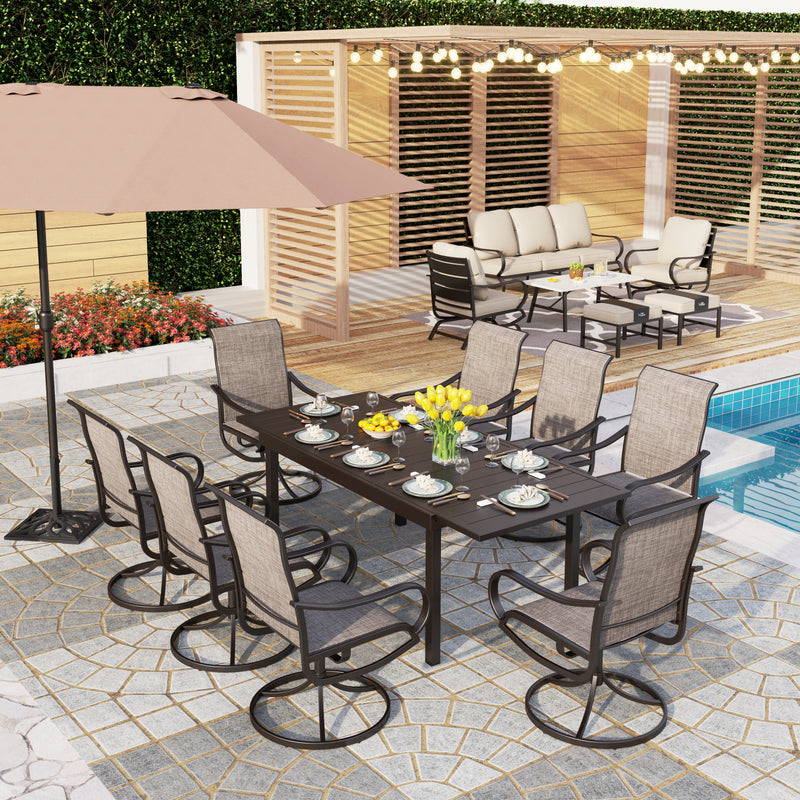 Phi Villa 15-Person Outdoor Patio Furniture Combination Set with Sofa Set, Textilene Dining Set, and Double Sided Umbrella