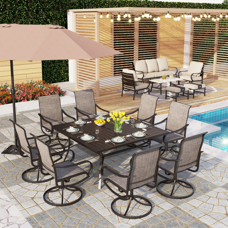 Phi Villa 15-Person Outdoor Patio Furniture Combination Set with Sofa Set, Textilene Dining Set, and Umbrella