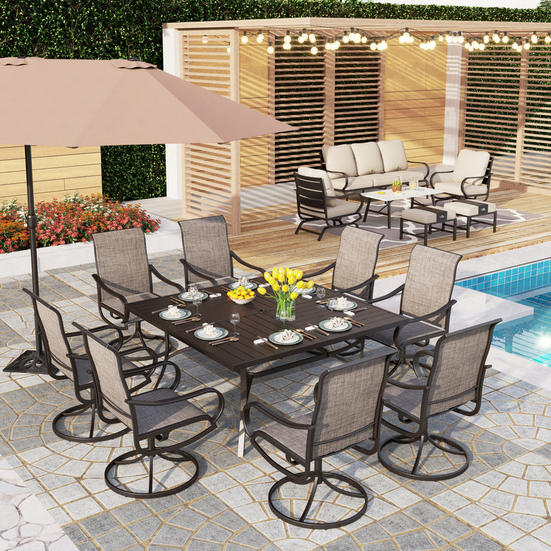 Phi Villa 15-Person Outdoor Patio Furniture Combination Set with Sofa Set, Textilene Dining Set, and Umbrella