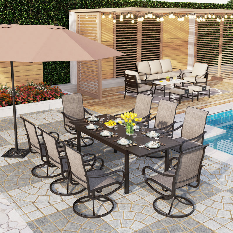 Phi Villa 15-Person Outdoor Patio Furniture Combination Set with Sofa Set, Dining Set, and Double Sided Umbrella