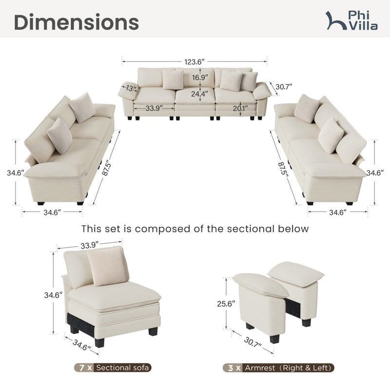 Phi Villa Living Room Chenille Cloud-like Couch Sofa Large Set