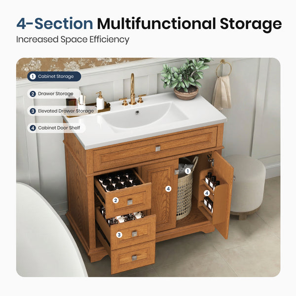 36 inch Single Sink Solid Wood Bathroom Vanity with Integrated Ceramic Basin