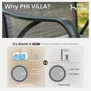 Phi Villa 3-Pcs Patio High Bar Set-Gray Textilene Swivel Stools & Sea Stone Tabletop Design