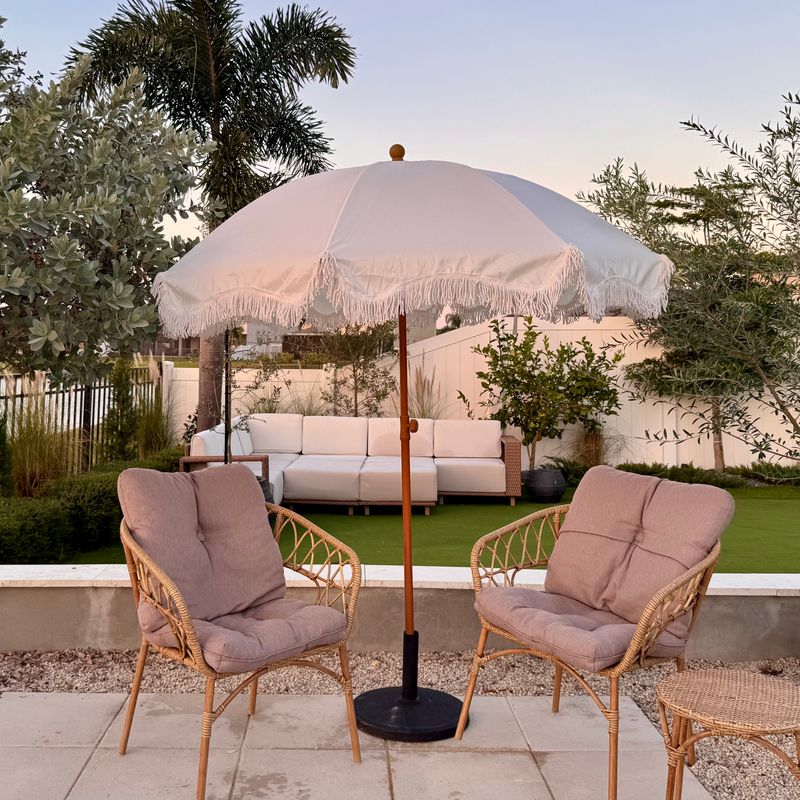 7ft Patio Beach Tassel Umbrella UPF 50+ With Carry Bag