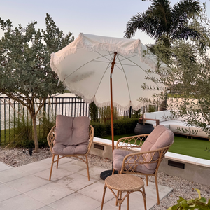 7ft Patio Beach Tassel Umbrella UPF 50+ With Carry Bag