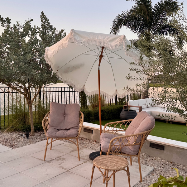 7ft Patio Beach Tassel Umbrella UPF 50+ With Carry Bag