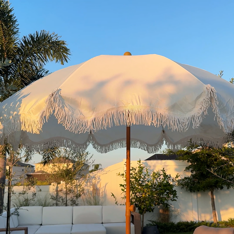 7ft Patio Beach Tassel Umbrella UPF 50+ With Carry Bag