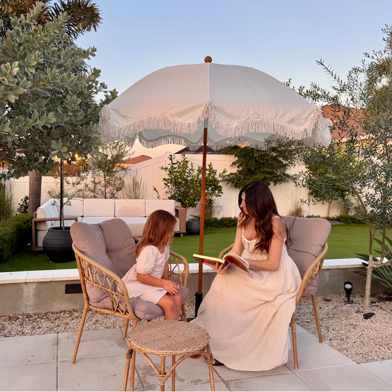 7ft Patio Beach Tassel Umbrella UPF 50+ With Carry Bag