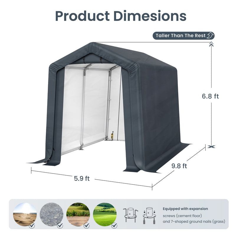 PHI VILLA Outdoor Portable Storage Carport for Motorcycle, Firewood, Garden Tools