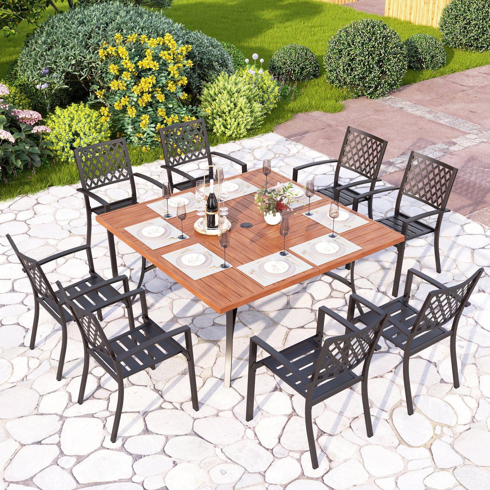 8-Seat Patio Dining Set with Wood-like Table for Family Reunion PHI VI
