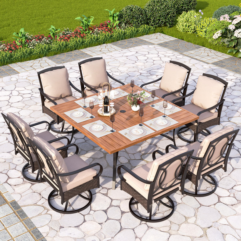 8-Seat Patio Dining Set with Wood-like Table for Family Reunion PHI VILLA